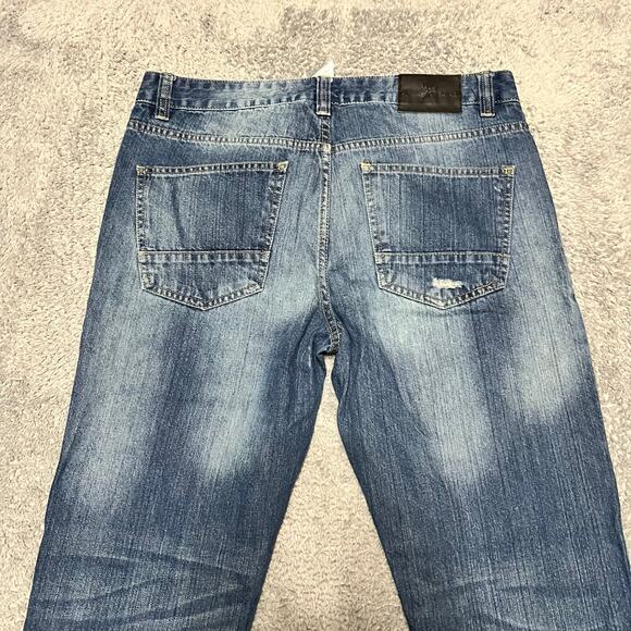 Marc Ecko Cut & Sew Denim Jeans Mens 32 x32  Slim Tapered  Distressed Whiskering - Picture 4 of 12